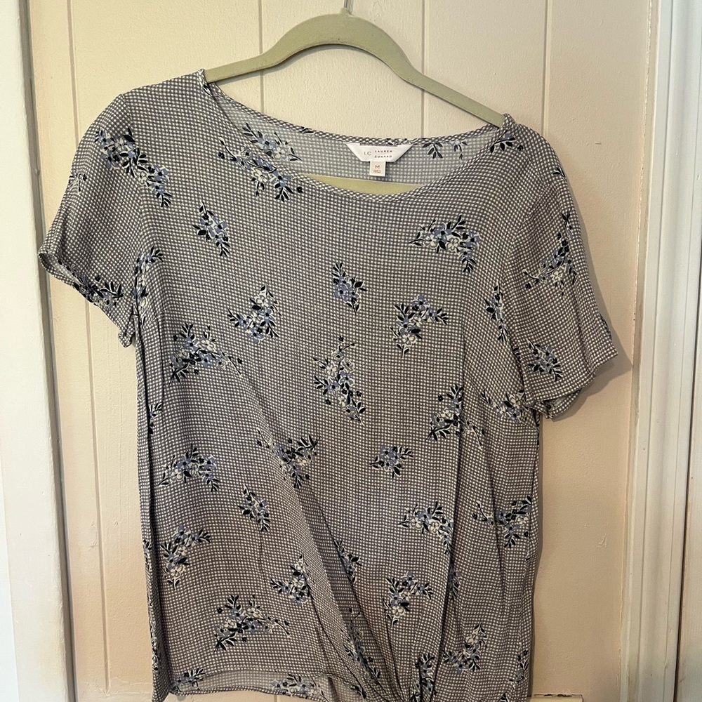 LC Lauren Conrad Gray Short Sleeve Tie Front Blouse